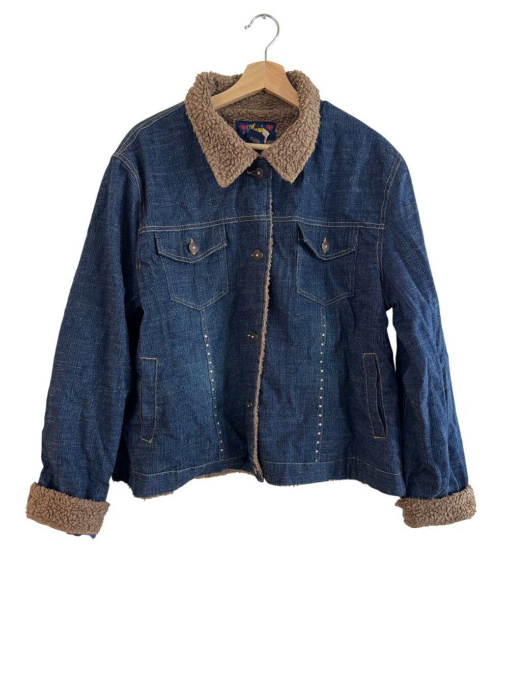 Vintage Y2K Annie USA XXXL Denim Jacket With Faux Shearling Collar & Lining Fron